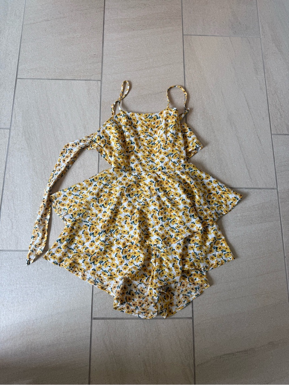 Hello Molly Yellow Floral Tie-Shoulder Romper